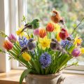 Oiseaux décoratifs artificiels pour la maison, parfaits pour le printemps, avec un plumage coloré en véritables plumes, 5 cm, lot de 18. | Floristik24.be