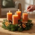 Bougies piliers, orange foncé, couleur unie, motif coucher de soleil, 60 x 100 mm, lot de 4, style rustique, été, automne, Avent | Floristik24.be