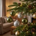 Boules de Noël boules en verre olive gris argent Ø7,5cm 12 pcs | Floristik24.be