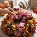 Ruban cadeau feuilles d'érable ruban violet automne 40mm 15m | Floristik24.be