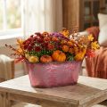 Bol à décor de feuilles, jardinière, décoration automne, pot métal vin rouge L38cm H15cm | Floristik24.be