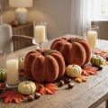 Citrouilles décoratives floquées – Décoration de table automnale dans un riche brun-rouge, 20 cm, 2 pièces | Floristik24.be