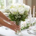 Fleurs décoratives en soie roses en bouquet crème 36cm 8 pcs | Floristik24.be