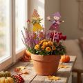 Bouchon de fleur décoration d'automne bois jaune violet 8×6cm 12pcs | Floristik24.be
