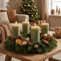 Bougies piliers vert olive uni, 85 x 120 mm, lot de 2, pour couronnes de l'Avent et décorations de table | Floristik24.be