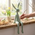 Lapin de Pâques à poser sur une étagère, lapin assis, floqué, gris-vert, 56 cm | Floristik24.be