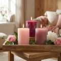 Lot de 12 bougies piliers, coloris rose et framboise, 70 x 100 mm, longue durée de combustion, idéal pour la décoration et les cadeaux. | Floristik24.be