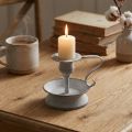Bougeoir métal manche chandelier blanc gris 12,5cm | Floristik24.be