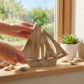 Voilier en bois, décoration maritime, bateau en bois coloris naturel, blanc H23cm | Floristik24.be