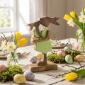 Lapin maman avec enfant, décoration de Pâques, printemps, lapin de Pâques en bois, naturel, vert, jaune H22cm | Floristik24.be