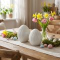 Oeufs de Pâques Oeuf décoratif en céramique avec rainures Blanc Gris 10×12,5cm 2 pièces | Floristik24.be