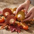 Hérisson décoratif en bois, figurine automne orange jaune 8×7×6cm, 4 pièces | Floristik24.be