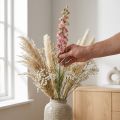 Delphinium rose séché (artificiel), vase décoratif 64 cm 25 g | Floristik24.be