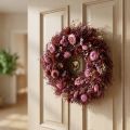 Couronne de fleurs séchées, rouge bordeaux, rose, Ø25cm | Floristik24.be