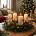 Coffret de 4 bougies couronne de l'Avent, motif Noël crème, qualité RAL, fabriqué en Allemagne, 130 x 70 mm. | Floristik24.be