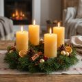 Bougies piliers rustiques, teintées en jaune, pour couronnes et lanternes de l'Avent, lot de 4, 70/140 mm | Floristik24.be