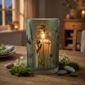 Lanterne en verre blanc motif prairie verte H18cm | Floristik24.be