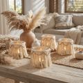 Lanterne Franges en Verre Macramé Crème Boho Ø9.5cm 4pcs | Floristik24.be