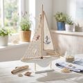 Décoration voilier bois pin sur socle blanc naturel H39cm | Floristik24.be