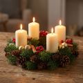 Couronne de l'Avent, couronne de sapin avec pommes de pin naturelles et artificielles, couronne de porte verte Ø30cm, décoration de Noël | Floristik24.be