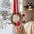 Couronne de Noël suspendue en rotin rouge et blanche Ø20cm L98cm | Floristik24.be