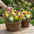 Panier de plantation ovale en osier avec anse, marron, 28/24 cm, lot de 2 | Floristik24.be