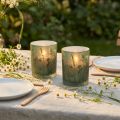Lanterne décorative en verre vert blanc motif prairie H12,5cm 2 pièces | Floristik24.be