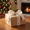 Ruban de Noël motif étoile or blanc 25 mm 18 m | Floristik24.be