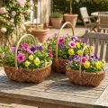 Panier à plantes panier tressé avec anse naturel 33/28/22cm lot de 3 | Floristik24.be