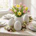 Oeufs de Pâques avec rainures Oeuf décoratif en céramique Blanc Gris 7,5 × 9 cm 4 pièces | Floristik24.be