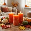 Bougies unies orange 60x100mm 4 pcs | Floristik24.be