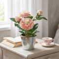 Rose décorative en pot, fleurs romantiques en soie, pivoine rose | Floristik24.be