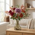Fleur artificielle Dahlia Violet soie fleur et bourgeon H57cm | Floristik24.be