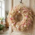 Couronne décorative, couronne d'avoine, couronne naturelle, fleurs de paille, rose, Ø29cm | Floristik24.be