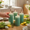 Bougies piliers, jade vert clair uni, 70×100 mm, lot de 4 - Bougies décoratives de haute qualité pour la décoration de table, Pâques, mariages | Floristik24.be