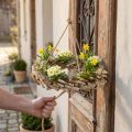 Couronne en bois de bouleau à suspendre avec crochet Ø35cm - Décoration naturelle pour le printemps, macramé, fleurs et herbes | Floristik24.be