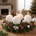 Bougies de l'Avent, motif boule de neige, bougies blanches en forme de boule de 80 mm de diamètre, lot de 4, décoration de Noël, magie hivernale | Floristik24.be