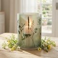 Lanterne grande déco en verre blanc vert motif prairie H24cm | Floristik24.be