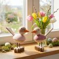 Figurine oiseau en bois déco fenêtre printemps rose H15cm 2pcs | Floristik24.be