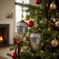 Lot de 2 décorations de sapin vintage en verre, forme de gland, 14 cm | Floristik24.be