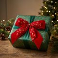 Noeud décoratif 4cm de large Noeud de Noël rouge avec étoiles dorées Noeud fait main 16×15cm 2pcs | Floristik24.be