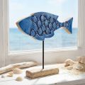 Poisson décoratif maritime en bois sur support bleu 25cm × 24,5cm | Floristik24.be