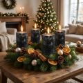 Bougies piliers noires unies 70×80 mm, lot de 4 - Bougies décoratives élégantes pour couronnes de l'Avent et Halloween | Floristik24.be