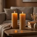Lot de 2 bougies piliers XXL, couleur miel, pour une ambiance chaleureuse. Dimensions : 85 x 200 mm, durée de combustion : 100 h. | Floristik24.be
