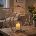 Lanterne métal bougeoir verre argenté Ø33cm | Floristik24.be