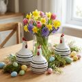Poulet Décoratif Céramique Blanc Rayures Noires Rond Ø 7cm H11cm 3 pcs | Floristik24.be