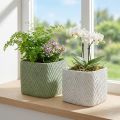 Jardinière en céramique maille relief vert blanc 17x17cm H15cm 2pcs | Floristik24.be