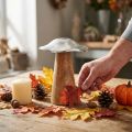 Déco de table champignon métal bois argenté champignon en bois H14cm | Floristik24.be