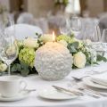 Bougie boule à motif de rose, décoration de table pour mariages et anniversaires, 10,5 cm, blanche | Floristik24.be