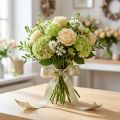 Ruban cadeau ruban de soie feuilles beige vert 10mm 20m | Floristik24.be